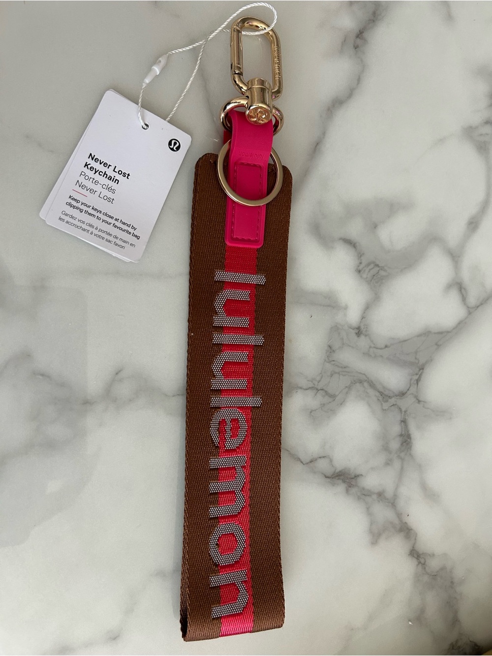Lululemon Never Lost Brown & Pink Keychain Strap